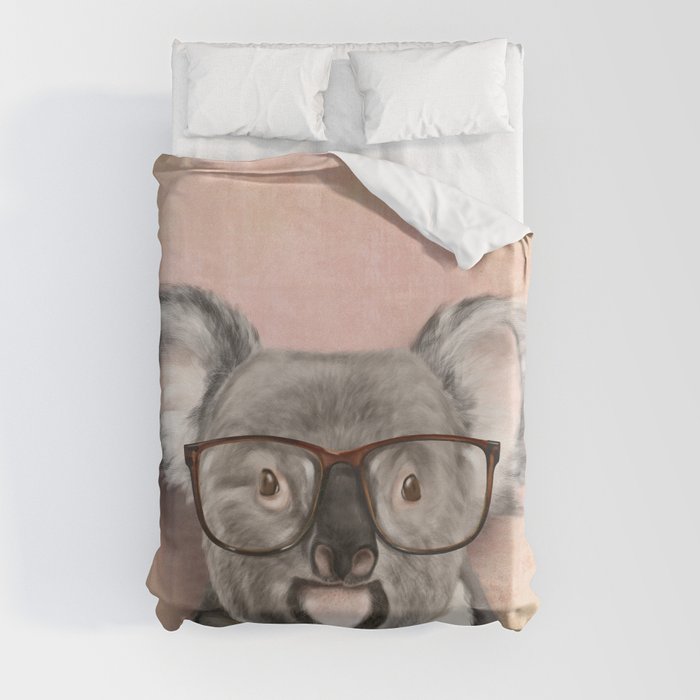 Funny koala with glasses Duvet Cover