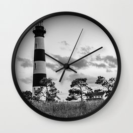 Bodie Island Lighthouse Outer Banks Nags Head Black White Print Wall Clock