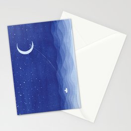 Follow the moon, watercolor blue ocean sea sailboat Stationery Card