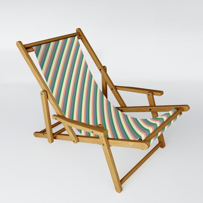 Light Slate Gray, Sea Green, Light Yellow, and Light Salmon Colored Pattern of Stripes Sling Chair
