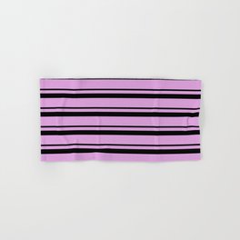 [ Thumbnail: Black and Plum Colored Lined/Striped Pattern Hand & Bath Towel ]