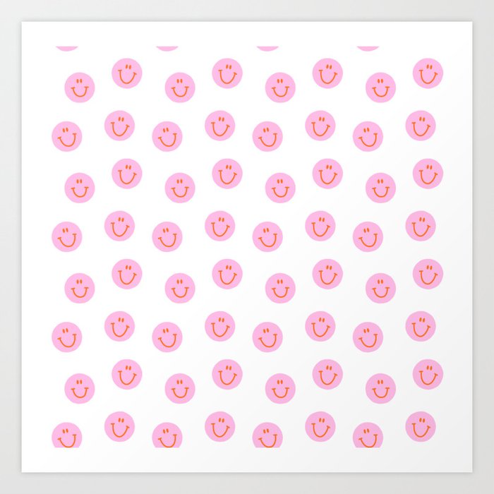 Funny happy face colorful pink cartoon seamless pattern Art Print
