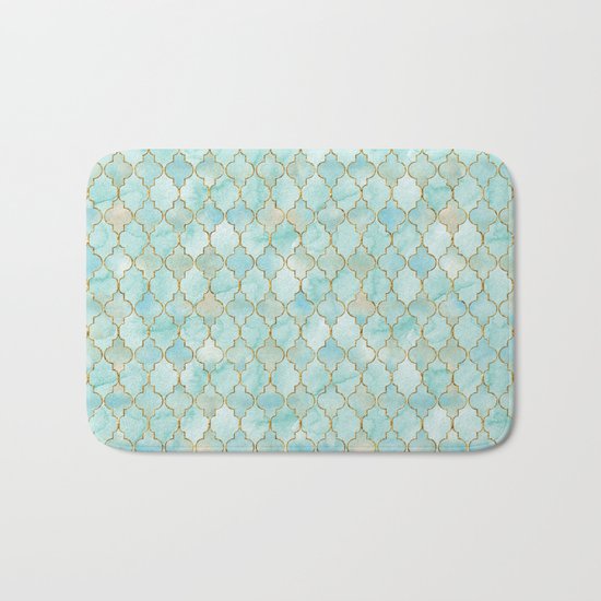 Luxury Aqua and Gold oriental pattern Bath Mat
