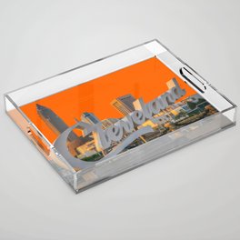 Cleveland Ohio City Skyline Home Fan OH Print Acrylic Tray