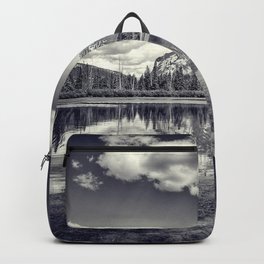 As Above, So Below Backpack | Mountrundle, Relfections, Canada, Mountains, Banff, Water, Clouds, Digital, Black And White, Nature 
