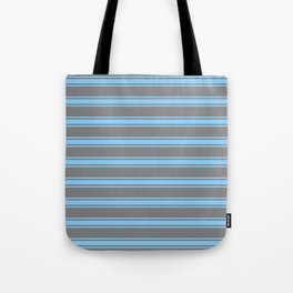[ Thumbnail: Grey and Light Sky Blue Colored Lines Pattern Tote Bag ]