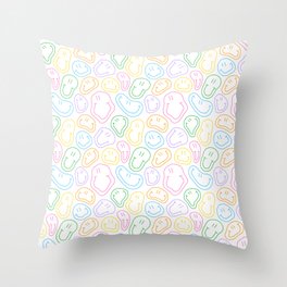 Funny melting smiling happy face colorful cartoon seamless pattern Throw Pillow