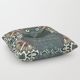 Cute burrowing owl decorated and on a patterned background - Golden-brown and red Floor Pillow