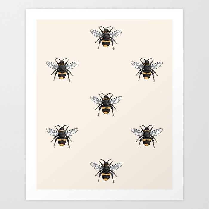 Bumble Bee Illustrated Insect Pattern Art Print