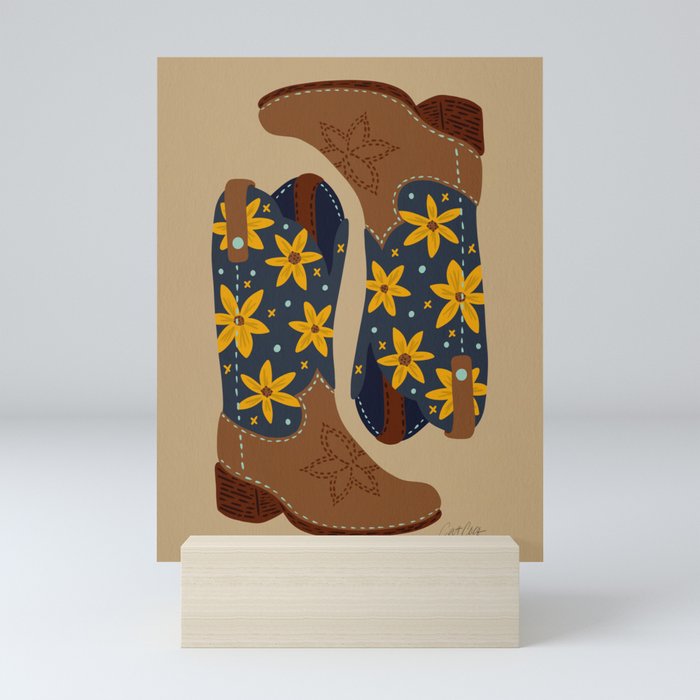 Cowgirl Boots – Teal & Yellow Mini Art Print