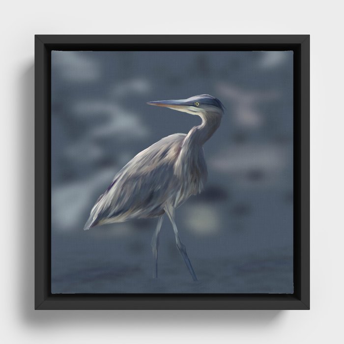 Low Tide Heron  Framed Canvas