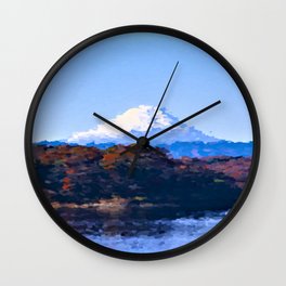Fuji snow mountain Japan digital oil paint scenery  Wall Clock