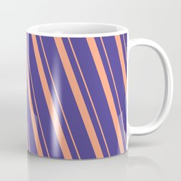 [ Thumbnail: Light Salmon and Dark Slate Blue Colored Lines/Stripes Pattern Coffee Mug ]