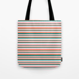 [ Thumbnail: Teal, Mint Cream, Light Pink, and Coral Colored Lines/Stripes Pattern Tote Bag ]