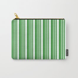 [ Thumbnail: Forest Green & Mint Cream Colored Pattern of Stripes Carry-All Pouch ]