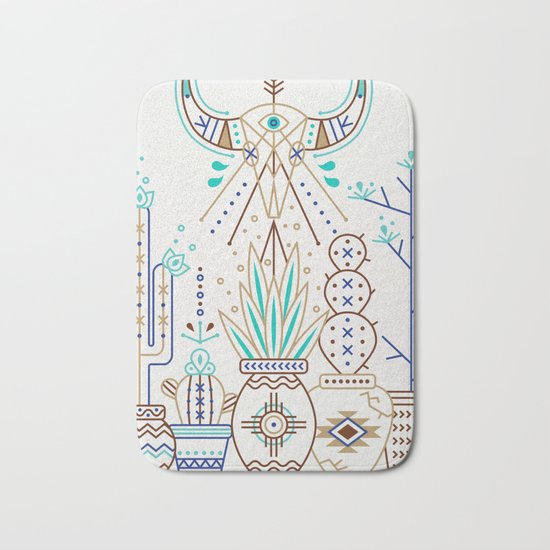 Santa Fe Garden – Turquoise & Brown Bath Mat