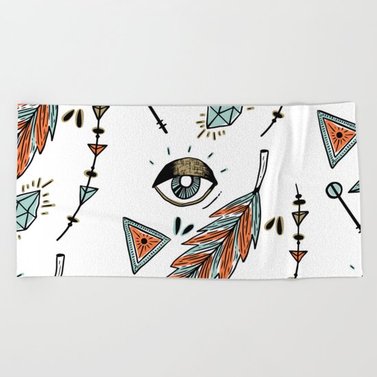 Boho eyes & feathers Beach Towel