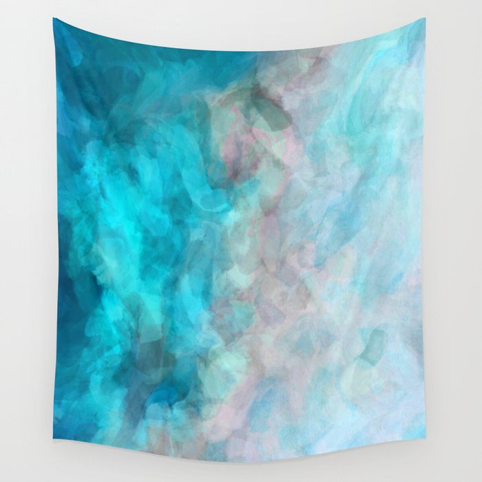 abstract splatter brush stroke painting texture background in blue Wall Tapestry