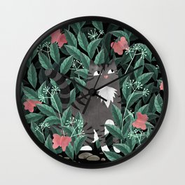 Butterfly Garden (Tabby Cat Version) Wall Clock