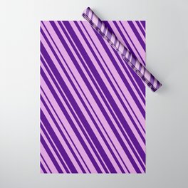 [ Thumbnail: Plum and Indigo Colored Lines/Stripes Pattern Wrapping Paper ]