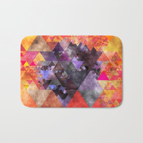 Abstract fire red yellow blue Triangle pattern- Watercolor Illustration Bath Mat