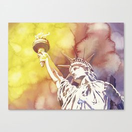 Statue of Liberty in New York Harbor at sunset- New York City, USA.  Watercolor painting Canvas Print