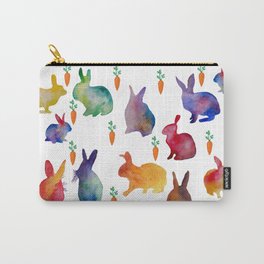 Rabbits watercolor bunnies colorful art  Carry-All Pouch