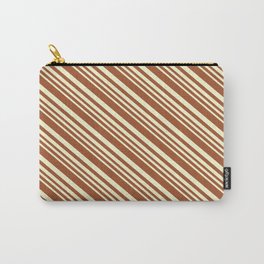 [ Thumbnail: Sienna and Light Yellow Colored Stripes Pattern Carry-All Pouch ]