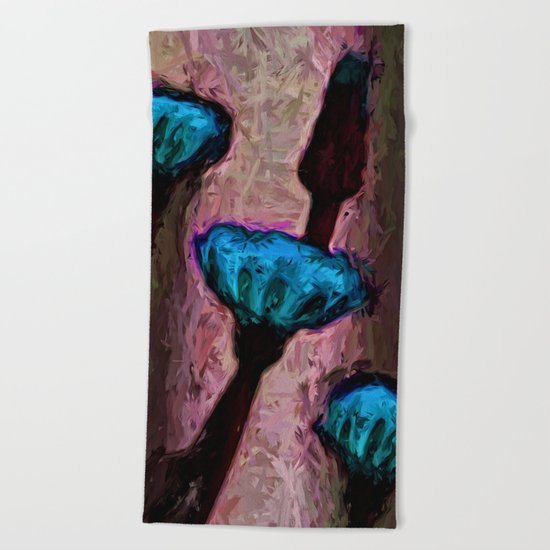 Turquoise Dandelion Flowers with Burgundy and Pink Beach Towel