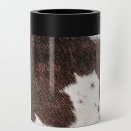 Vintage Brown and White Cowhide, Cow Skin Print Pattern Can Cooler