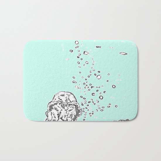 Two Tailed Duck and Jellyfish Mint Green Bath Mat