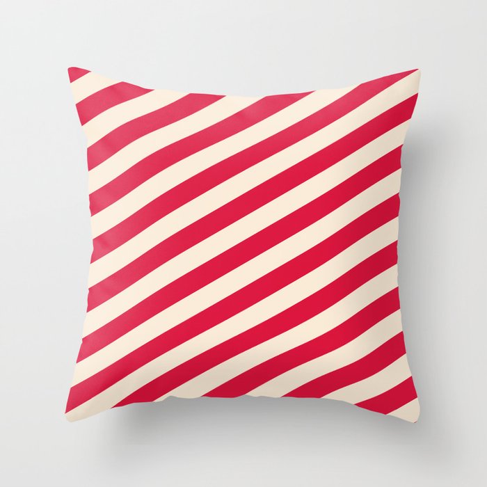 Beige & Crimson Colored Lined/Striped Pattern Throw Pillow