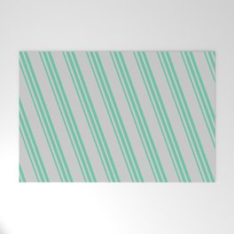 [ Thumbnail: Light Gray and Aquamarine Colored Striped Pattern Welcome Mat ]