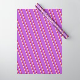 [ Thumbnail: Orchid, Crimson, and Beige Colored Lined/Striped Pattern Wrapping Paper ]