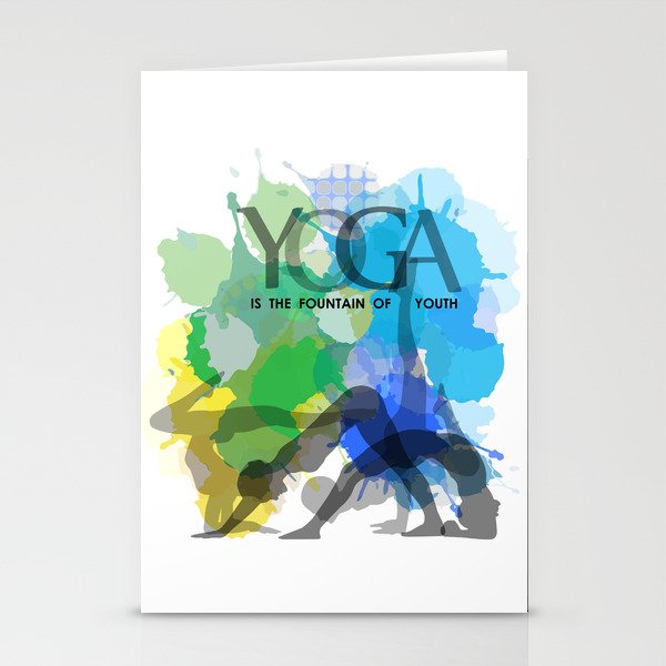 Yoga and meditation watercolor quotes in cool scheme- Yoga is the fountain of youth Stationery Cards