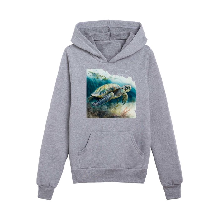 Sea Turtle Swimming Underwater Kids Pullover Hoodie