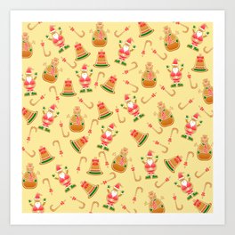 Merry Christmas Gingerbread Candy Cane Santa Claus Art Print