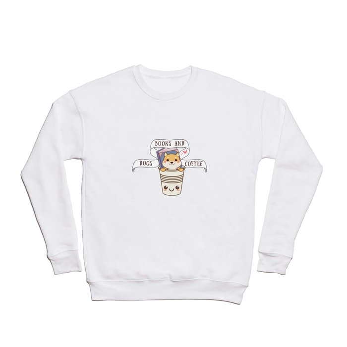 Dogs books and coffee kawaii cute cartoon Crewneck Sweatshirt