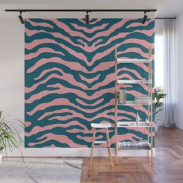 Zebra Wild Animal Print Teal and Pink Wall Mural