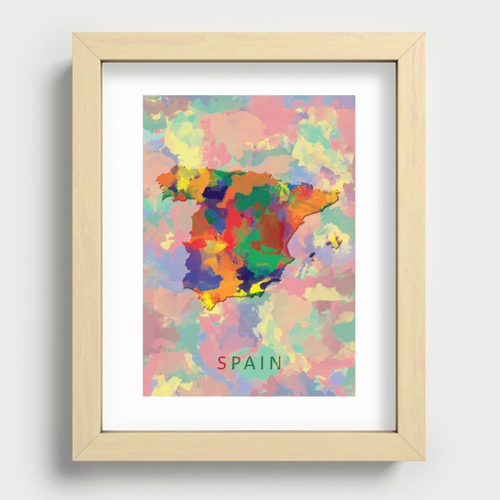 Spain, Outline, Map Recessed Framed Print