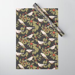 Winter Birds and Holly on Charcoal Wrapping Paper