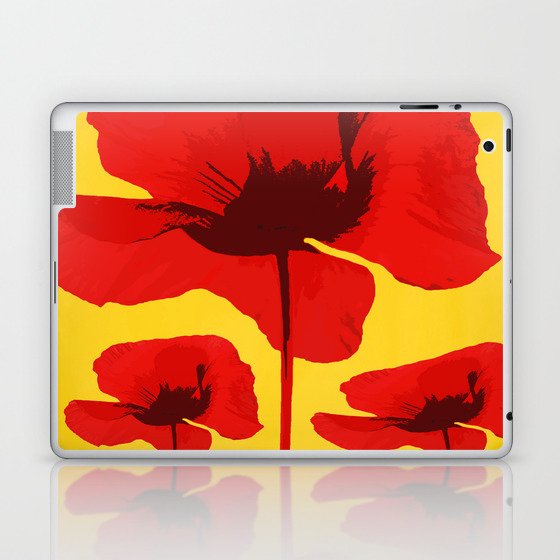 Large Red Poppies Warm Yellow Background #decor #society6 #buyart Laptop & iPad Skin