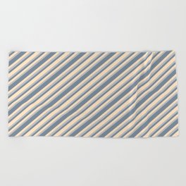 [ Thumbnail: Bisque, Grey, and Light Slate Gray Colored Striped Pattern Beach Towel ]