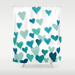 Valentine's Day Watercolor Hearts - turquoise Shower Curtain