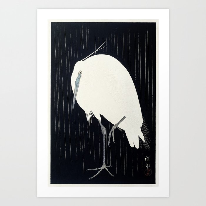 Egret in the rain (1925 - 1936) by Ohara Koson (1877-1945). Art Print