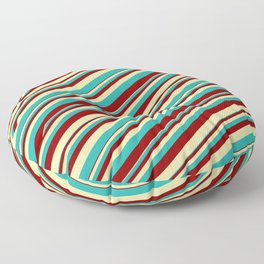 [ Thumbnail: Pale Goldenrod, Light Sea Green, and Dark Red Colored Striped Pattern Floor Pillow ]
