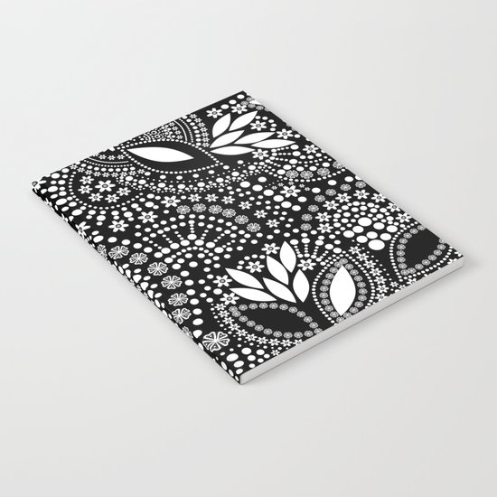 Placer of white beads on a black background . Notebook