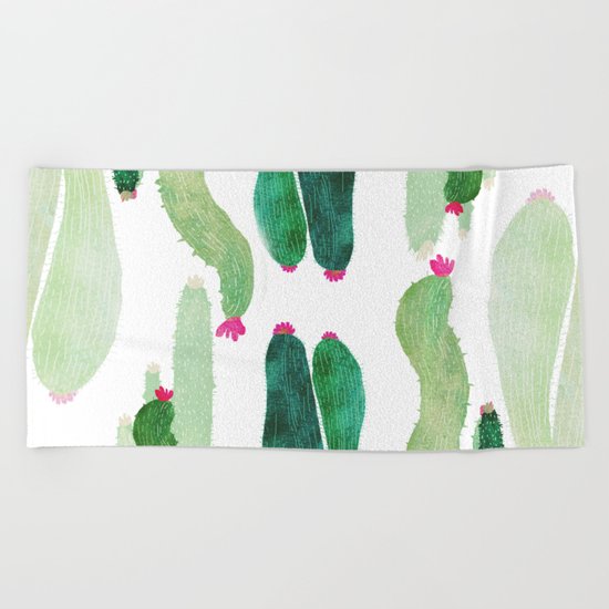 Green Cactus Beach Towel