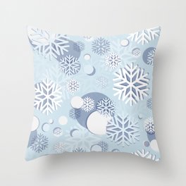 Snowflakes Fall // Blue Ice // Small Scale // Blue Backgound // Frozen Time // Cold Crystals // Snowflakes Fall Throw Pillow