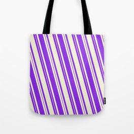 [ Thumbnail: Beige and Purple Colored Lined Pattern Tote Bag ]